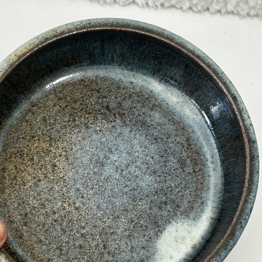 1993 Signed Studio Pottery Glazed Ceramic Bowl Blue Brown Earthy Decor 6.5